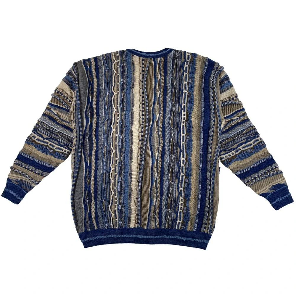 Mulga Classics Australia Wool 3D Knit Cardigan Sweater Men's Large Blue